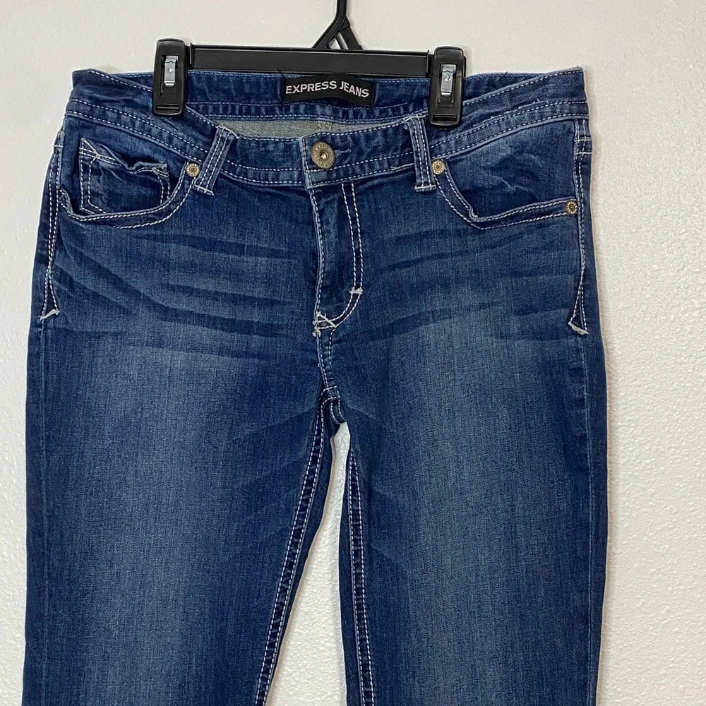 Express Women's Dark Blue Boot Cut Jeans - Picture 2 of 15